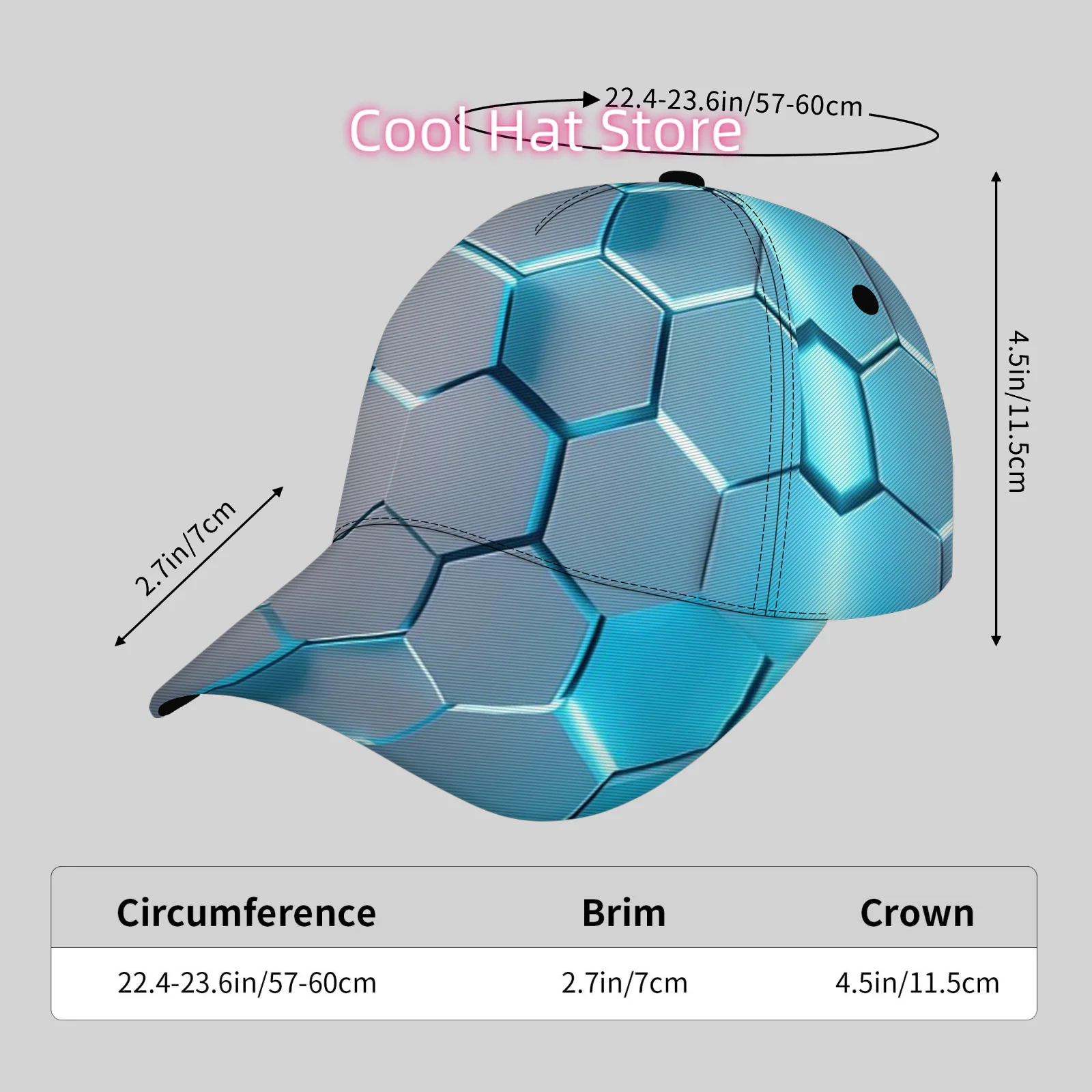 Stylish Turquoise Blue Glossy Dome Cap - Adjustable for All, Featuring a Futuristic Hexagonal Dome Design Suitable for Men, Ligh
