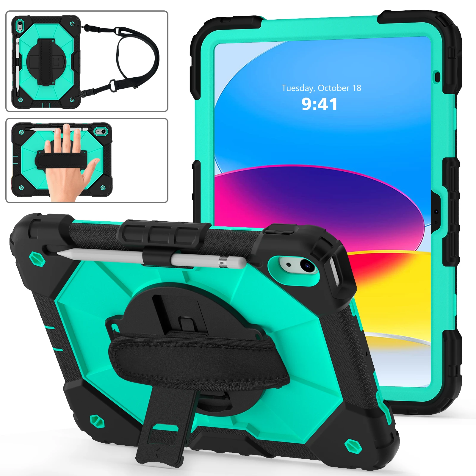 

Rotatable Heavy Duty Case Universal For iPad 11" 2025 A16 11th 10.9 2022 10th Generation Armor Stand Cover With Shoulder Strap