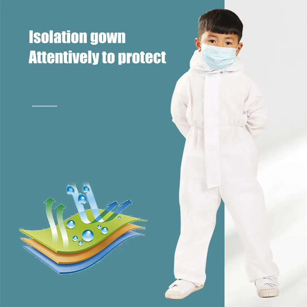 Kids Breathable Dustproof Coveralls Protective Isolation Suit with Hood Children Disposable Full Body Gown Lightweight Clothing