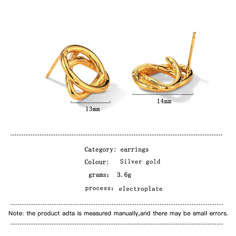 100% 925 Sterling Silver Loop By Loop Line Wrapping Genuine Gold Stud Earrings for Women Fine Jewelry Minimalist Accessories