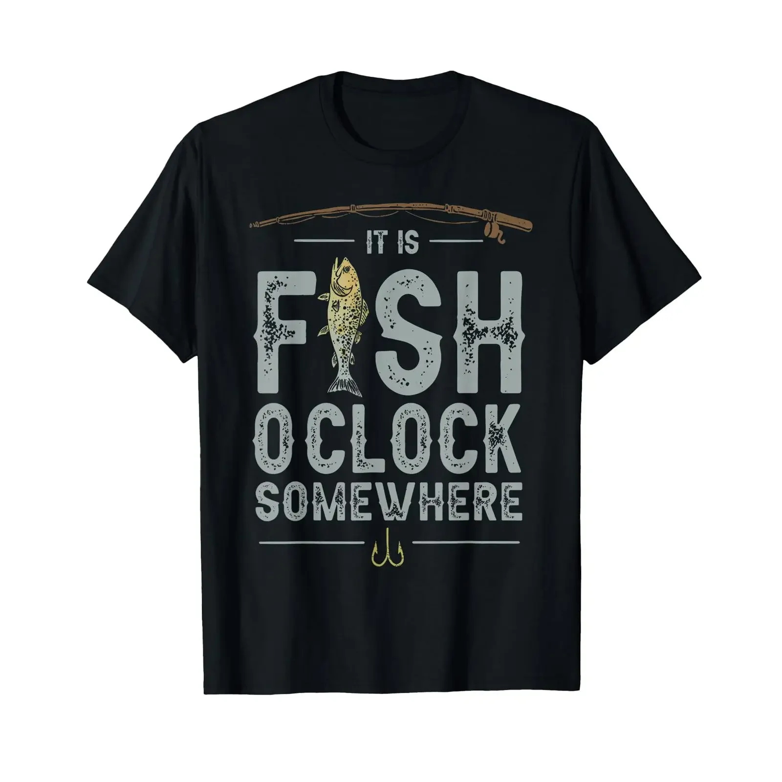 It is Fish Oclock Somewhere Funny Fisherman Bass T Shirt vintage Washed Unisex homme graphic designer clothes streetwear Casual