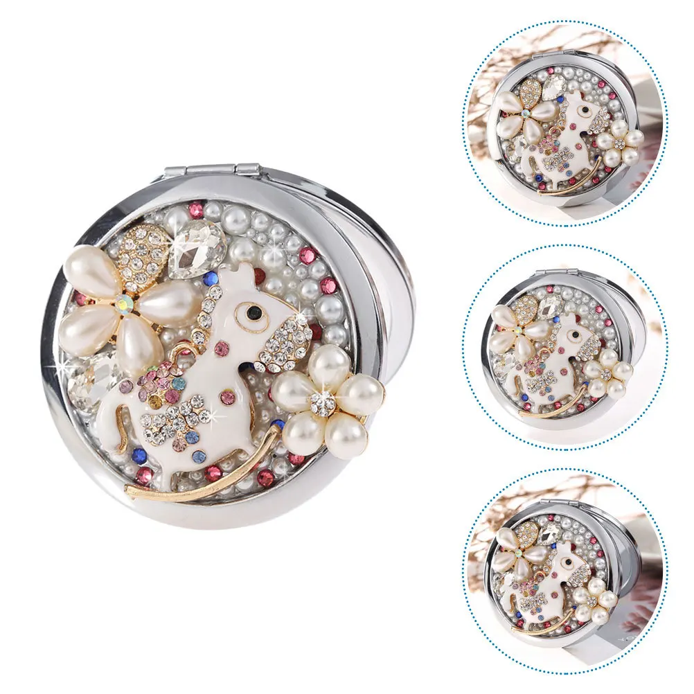 

Mini Diamond Makeup Mirror Portable Double-Sided Folding Compact Small Travel Metal Compact Mirror for Women Girl Makeup Tool