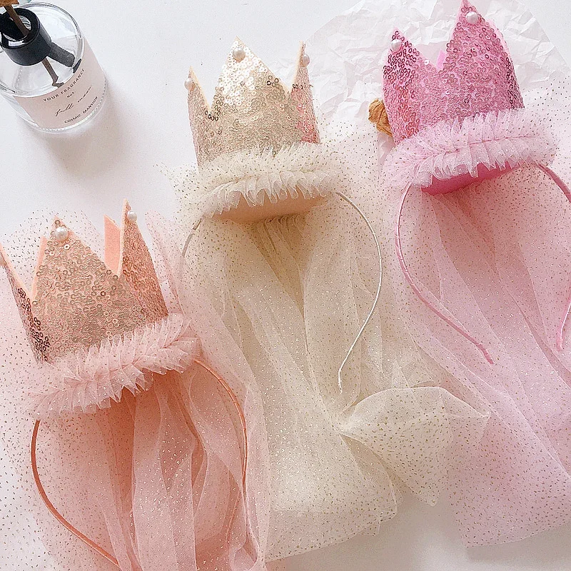 Bandeau Cheveux Bébé Mini Chapeau Anniversaire à Couronne Princesse Élastique Headband Enfant Accessoire Tête Fête