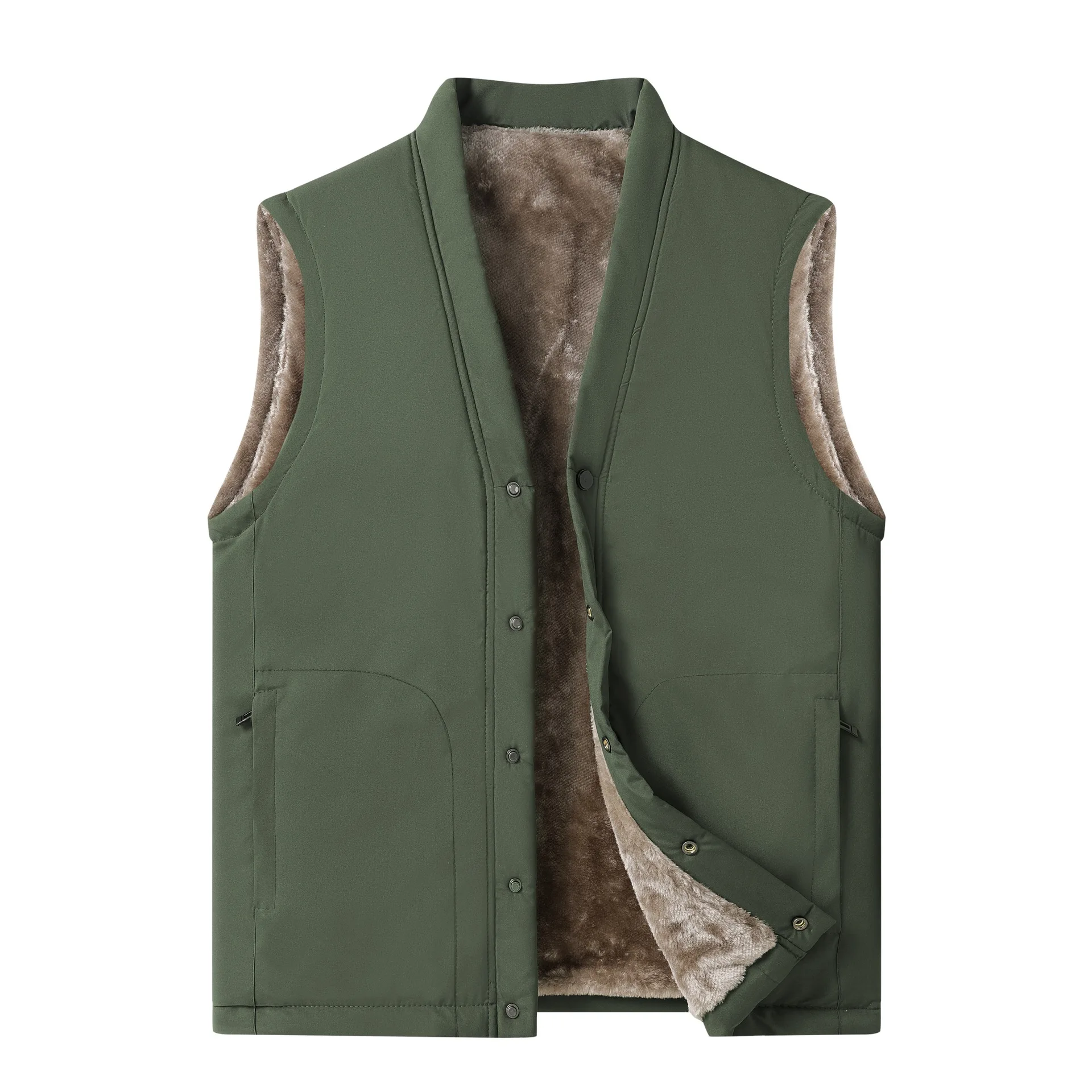 

2025 Autumn Winter Men Plush Vest V-neck Sleeveless Fleece Male Coat Solid Color Single-breasted Comfortable Man Waistcoat