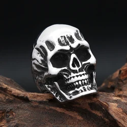 Punk Hip Hop Ghost Head Skull Rings For Men Boys 316L Stainless Steel Gothic Biker Skeleton Ring Halloween Jewelry Party Gifts