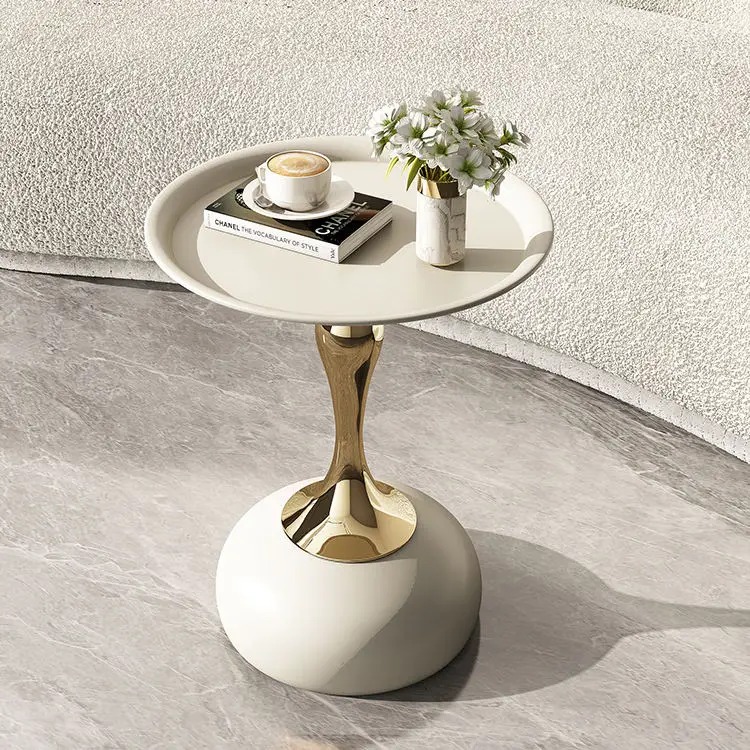 xx-Modern Luxury Round White Glossy Top with Gold Tulip Shape Metal Base for Home Living Room Coffee Table^
