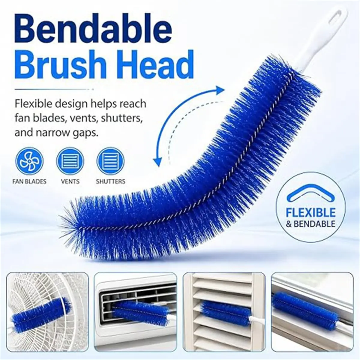 3 Counts Fan Cleaning Brush, Bendable Microfiber Head, Fan Cleaning Brush Dusting Brush, Washable
