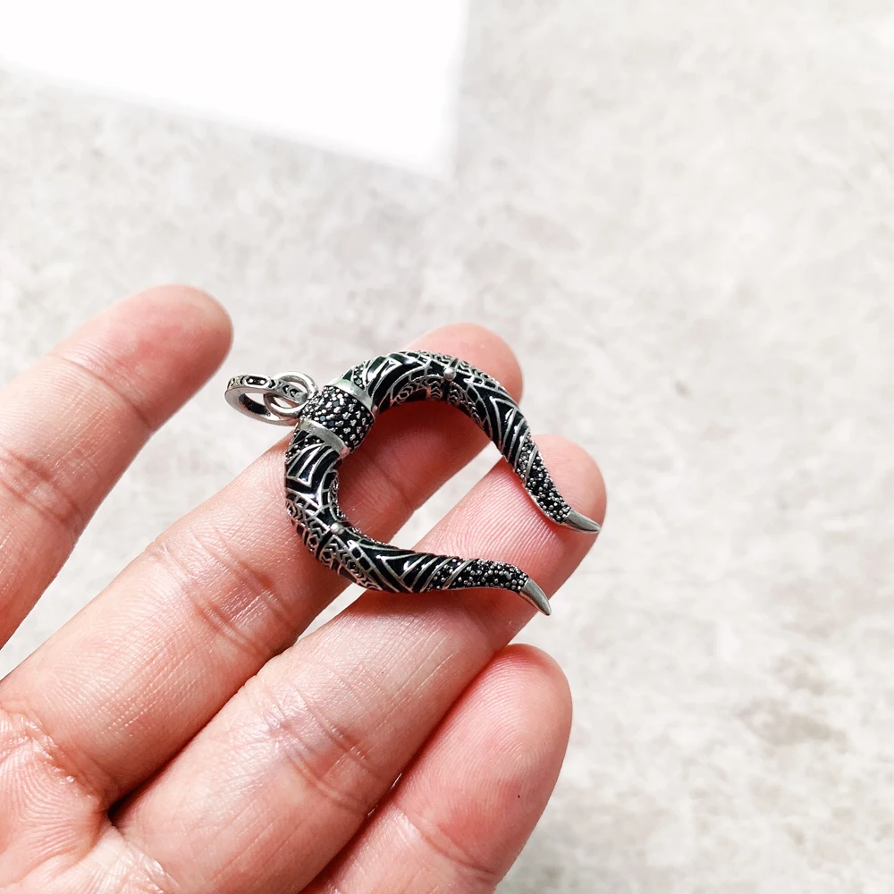 Pendant Dragon Horn Black Fashion Jewelry Europe Vintage 925 Sterling Silver Accessories Gift For Woman & Men
