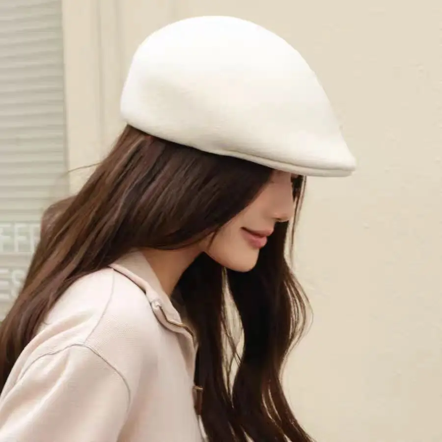 ins chic winter High quality thick wool felt classic Forward cap women leisure visors hat