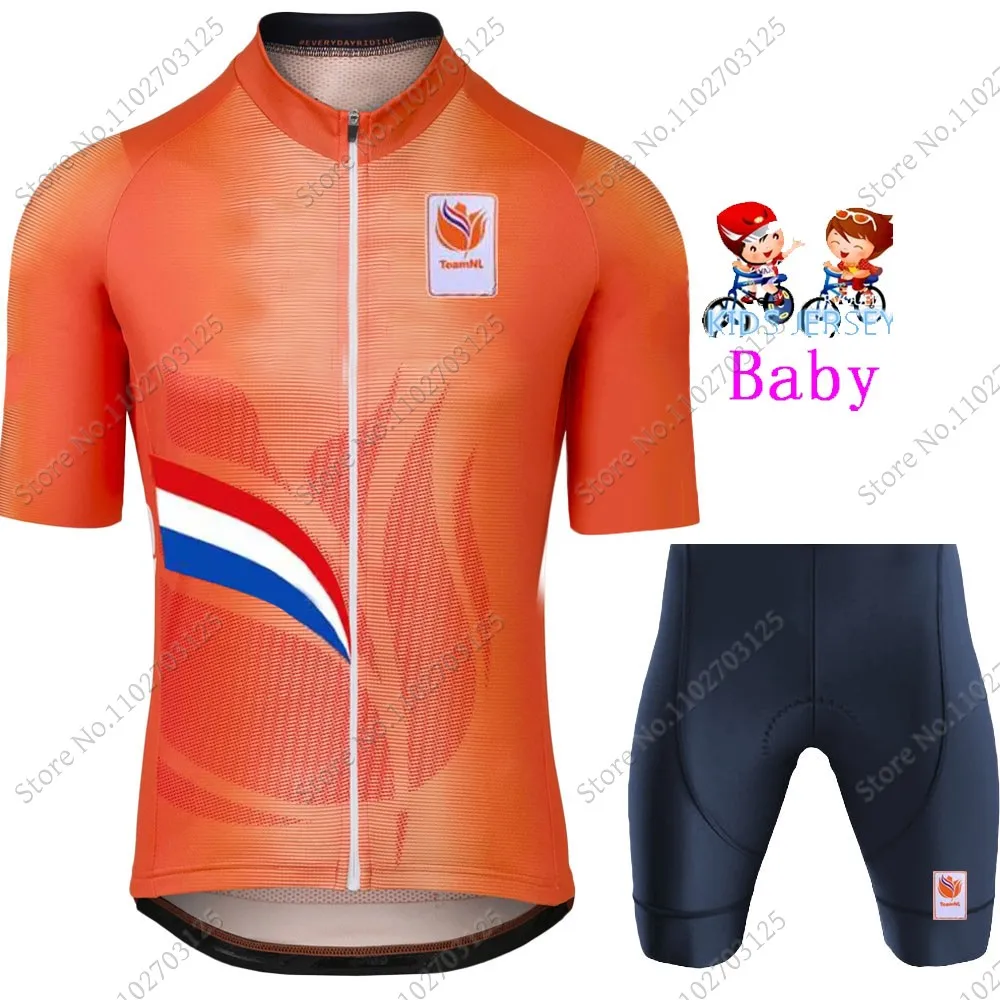 2024 Kids Netherlands National team Cycling Jersey Set Boys Girls Cycling Clothing Road Bike Shirts Suit Bicycle Pants MTB