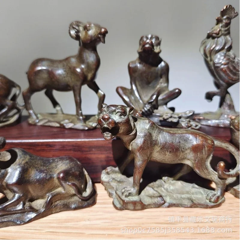 Bronze Zodiac Figurines: Rat, Ox, Tiger, Rabbit, Dragon, Snake, Horse, Sheep, Monkey, Chicken, Dog, Pig - Tea Table Decorations