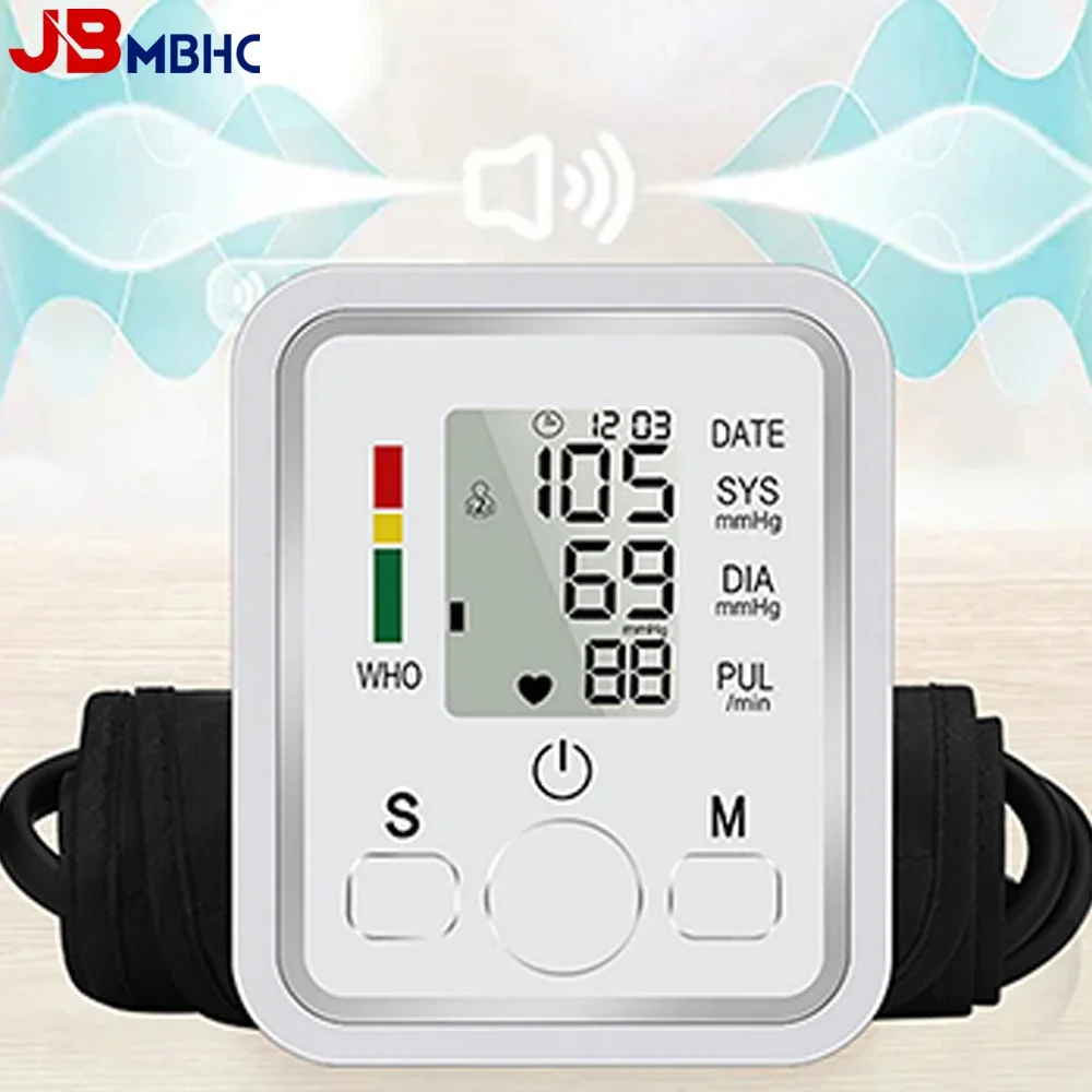 Voice Arm Blood Pressure Monitor Digital LCD Tensiometers Heart Rate Meter Large Cuff Sphygmomanometer Portable Bp Tonometer