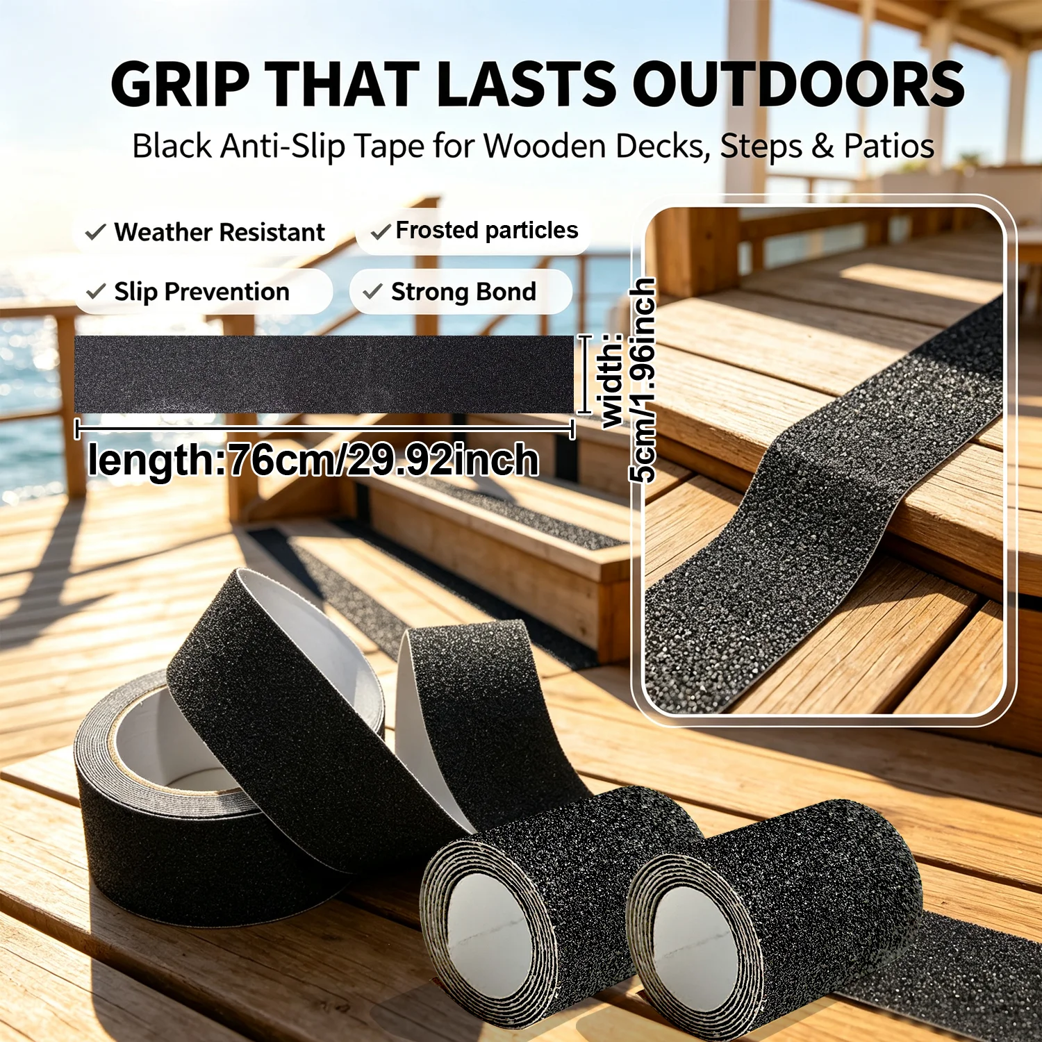 Anti Slip Tape, Heavy Duty Grip Tape Outdoor Waterproof, High Adhesive Traction Safety Tape for Stairs, Tread Steps,Skateboards