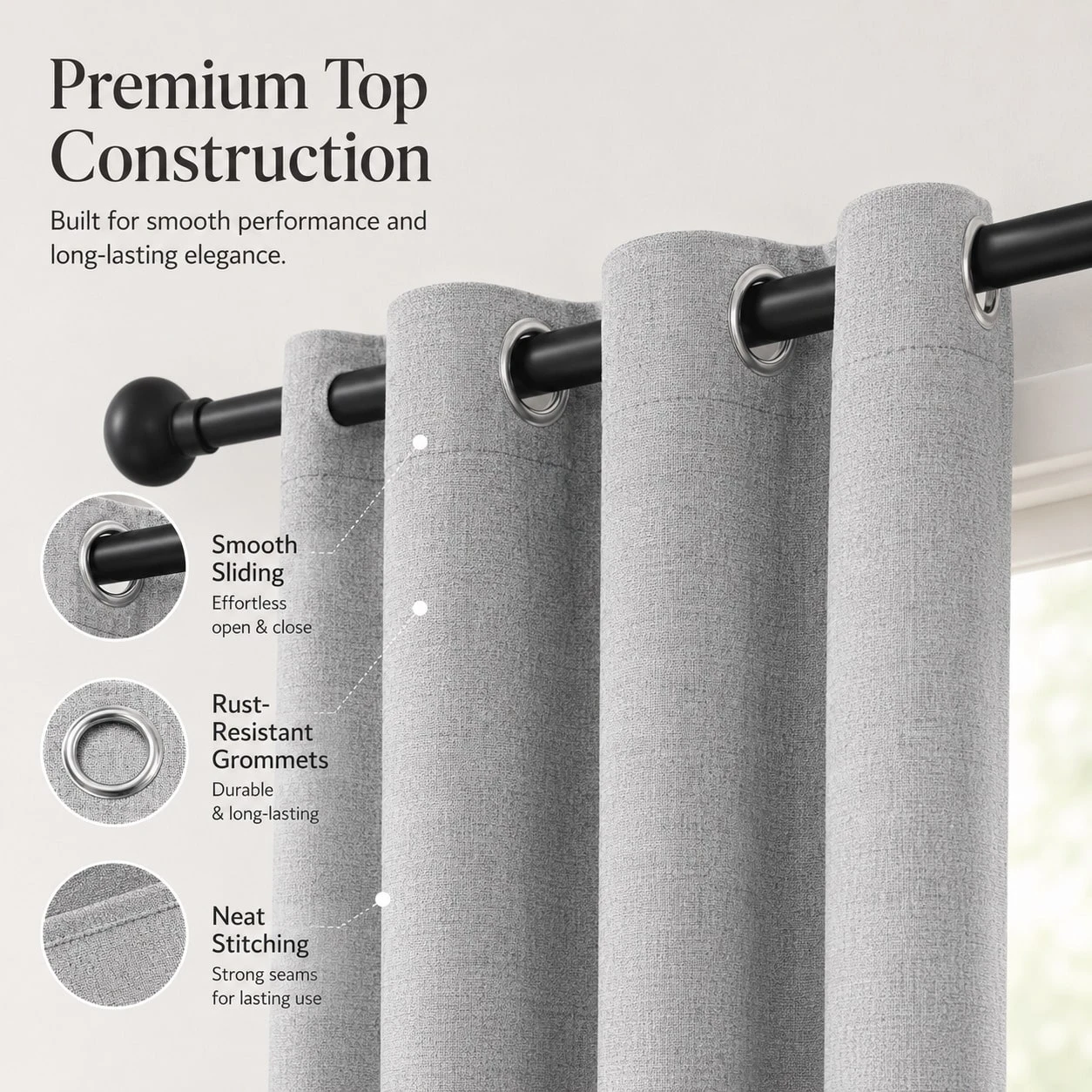 1pc Solid Top Blackout Curtains, Thermal Insulated Noise Reducing Window Drapes, Energy Efficient Home Decor Solution