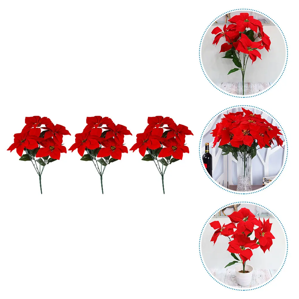 

3pcs Xmas Artificial Flowers Christmas Decor Fake Flowers Party Simulation Decors Wedding Home Crafts Simulated Ornaments Indoor