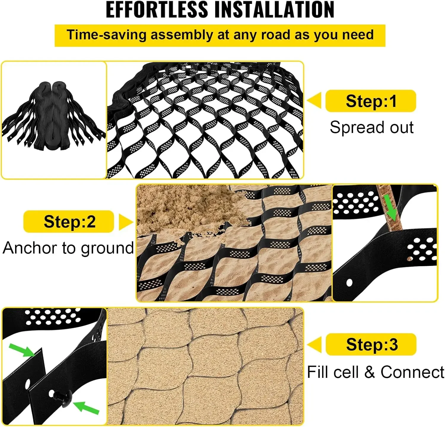 Ground Grid, 1885 lbs per Sq Ft Load Geo Grid, 3" Depth Permeable Stabilization System for DIY Patio, Walkway, Shed Base