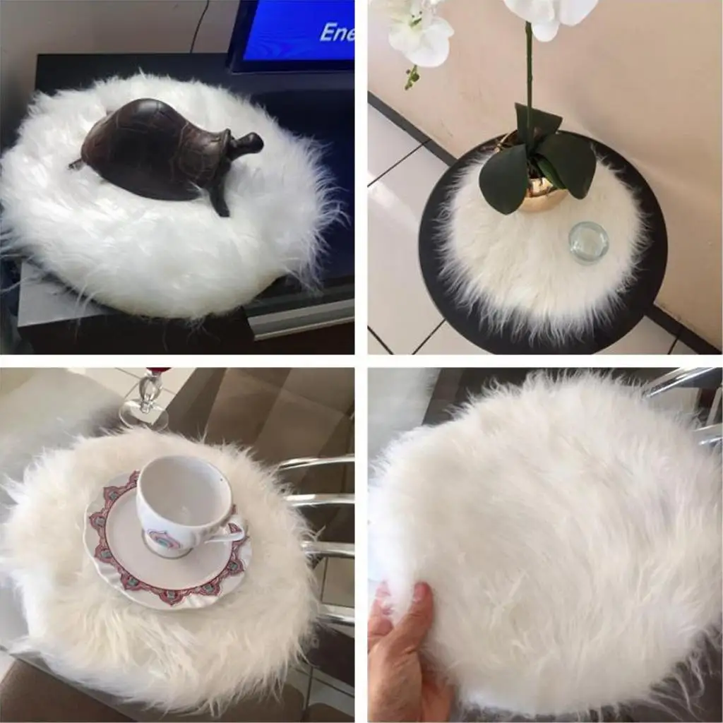 Round 30cm Sheepskin Seat Cushion Hairy Carpet Faux Mat Fur Plain Soft Small Area Rug Non Slip Floor Carpet Baby Crawling Mat