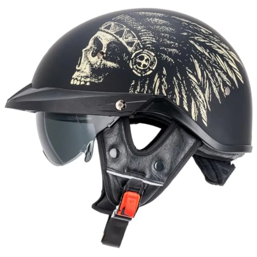

Half Helmets for Motorcycle Riding: Retro Cruiser Style, ABS Plastic, Matte Black, DOT Approved with Quick-Release Buckle, Adju