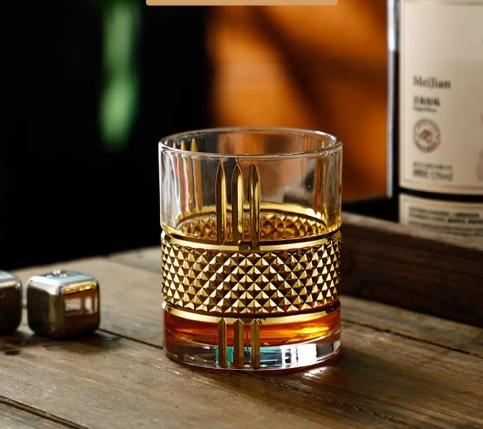 

Square Crystal Whiskey Glass Cup, Gold Line, Home, Bar, Beer, Water, Party, Hotel, Wedding, Drinkware, Gift