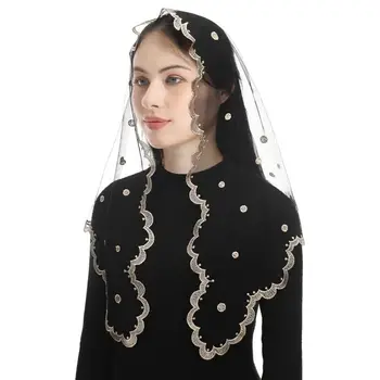 新款女士頭巾刺繡西班牙婚禮蕾絲曼蒂拉教堂天主教面紗 10 最佳銷售 天主教面紗 - №7