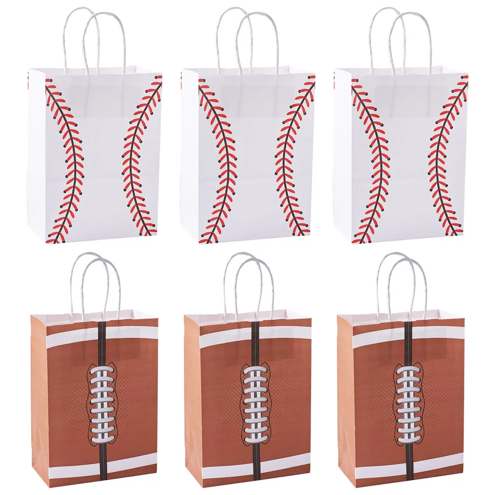 

8Pcs 2 Styles Sporty Style Baseball Print Paper Gift Tote Bags Shopping Package Storage Candy Storage with Twine Handle