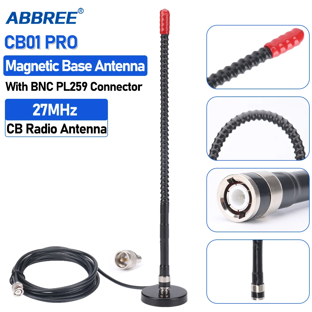 ABBREE CB Radio Antenne 27Mhz SMA-Vrouwelijke BNC Zweep High Gain Antenne voor Quansheng TK11 UV-98 PLUS RT-860 RT-880 Walkie Talkie