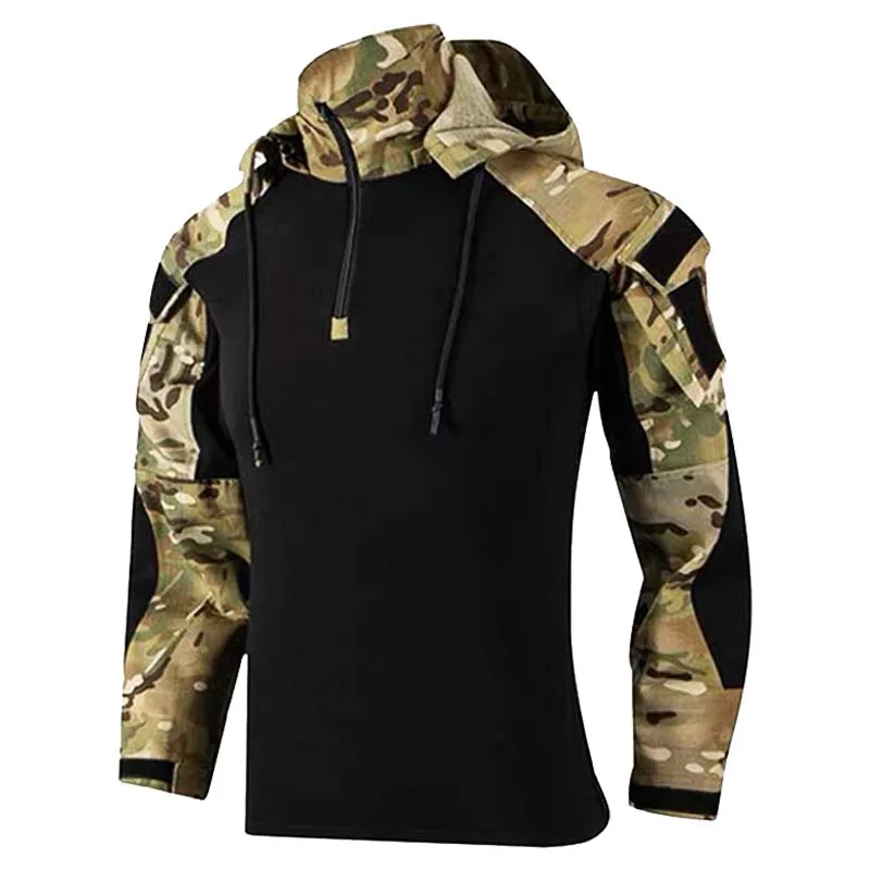 

Men's Long Sleeve Combat Shirt 1/4 Zipper Ripstop Tactical Shirts Navy Blue Softair Camo Airsoft T Shirt Wear-resisting Workwear