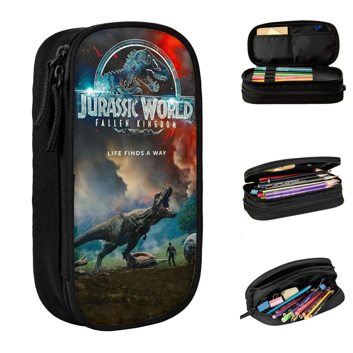 Estuches para lápices con logotipo de Jurassic Park creativo, estuche para lápices, caja para bolígrafos para estudiantes, almacenamiento grande, bolsas para lápices, suministros de papelería de regalo