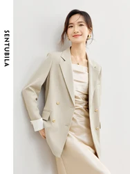 SENTUBILA Straight-cut Blazer for Women 2024 Spring Office Wear Light Khaki Suit Jacket Padded Shoulder Blazers Coat 141X53157