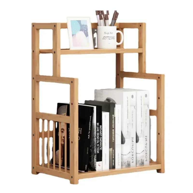 Compact Bamboo Children's Bookshelf Multilayer Desktop Storage Shelf Ideal for Home Study Office and Dormitory