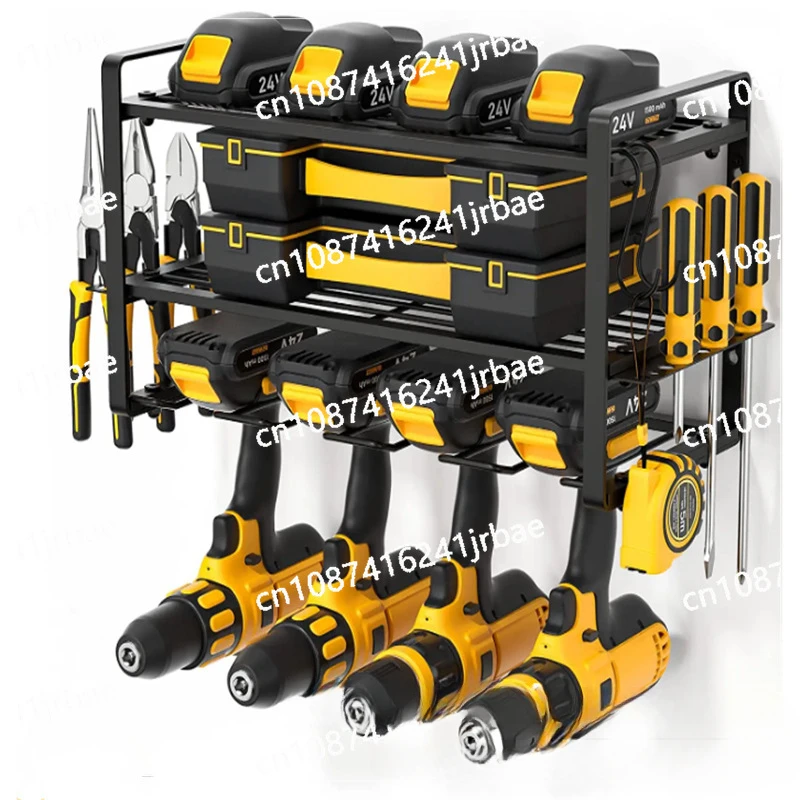 3-Layer Power Tool Rack Electric Drill Holder Organizer Wall Mount Wrench Tool Cabinet Workshop Garage Screwdriver Storage Shelf