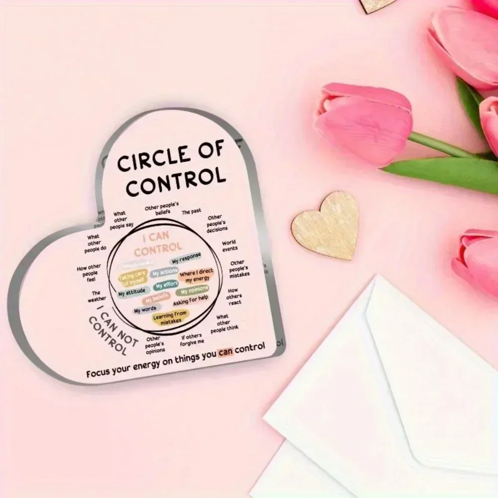 Heart Acrylic Desk Plaque Circle of Control, Mental Health Therapist Office Tabletop Decor Ornament