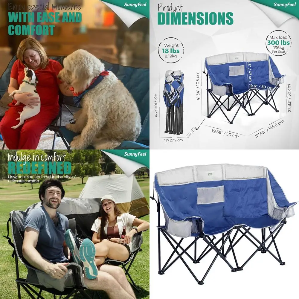 

Складное портативное кресло-диван синего цвета с охладителем, карманами и подстаканниками