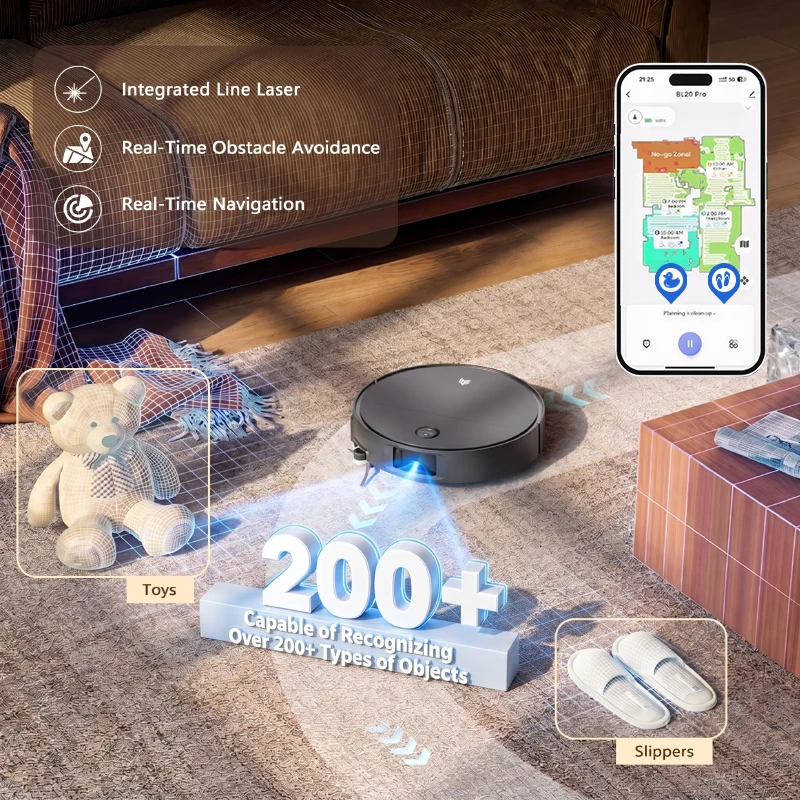 AI Obstacle Avoidance System Voice Control Ultrasonic Carpet Detection Hard Floor Cleaning Vacuum Mop Robot