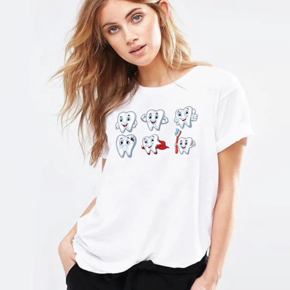 TShirt Women 2022 Fashion Harajuku Summer Top Tee Couple Casual Cartoon Teeth Print Short Sleeve T Shirt