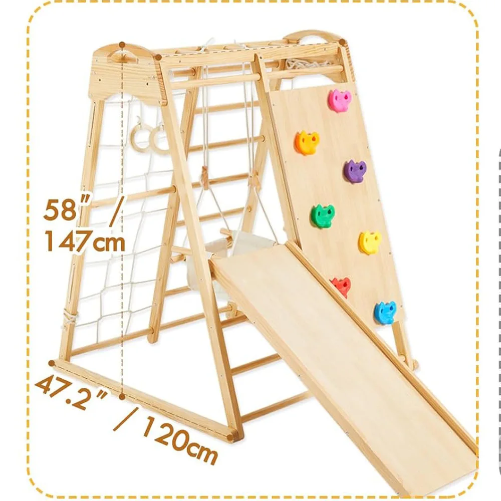 

8 in 1 Wooden Indoor Playground Large Climbing Frame for Larger and Heavier Swing Climbing Toys for