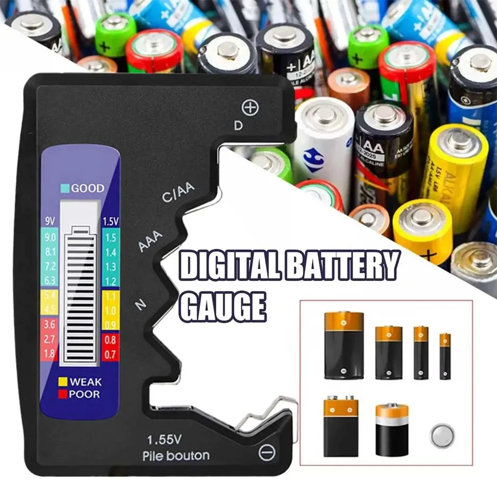 Digital Battery Tester LCD Display AA/AAA/9V/1.5V Button Cell Battery Capacity Check Detector Power Bank Detector Tool