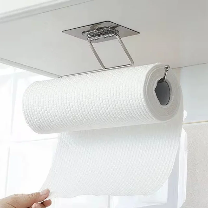 Stainless Steel Kitchen Wall Hanging Paper Towel Rack Perforation Free Dish Cloth Organizer Multiple Uses view 5