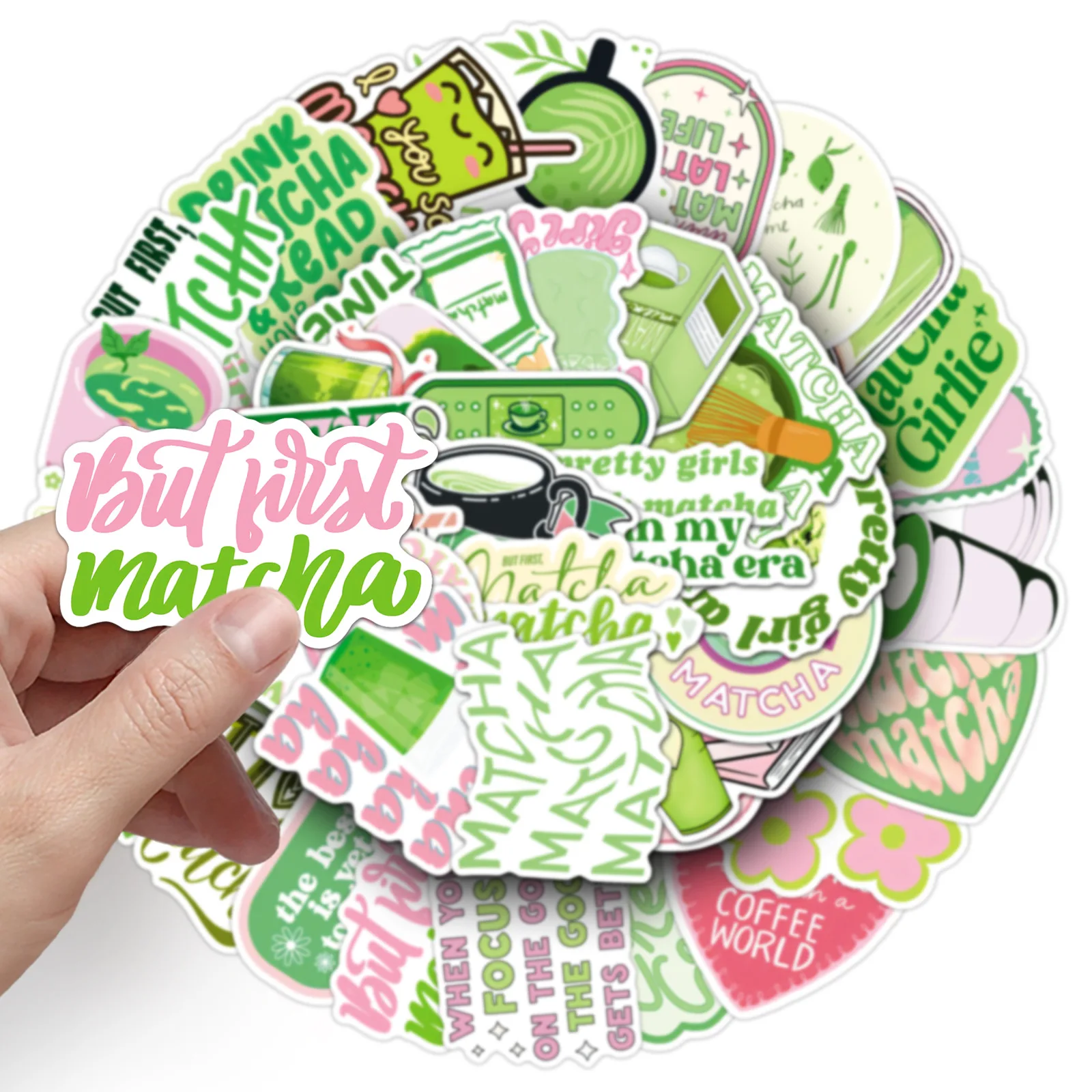 50 Pcs Matcha Aesthetic Stickers Kawaii Doodle Decals For Wall Phone Case Power Bank Journal Zen Tea Time Decor