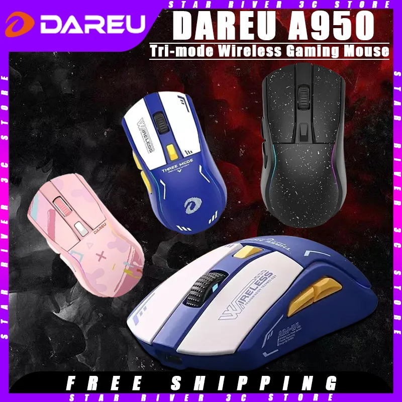 

Dareu A950 Gaming Mouse Three mode Bluetooth Wireless Mouse 2.4G E-sports Rgb Ergonomics Lightweight Office Pc Gamer Accessories