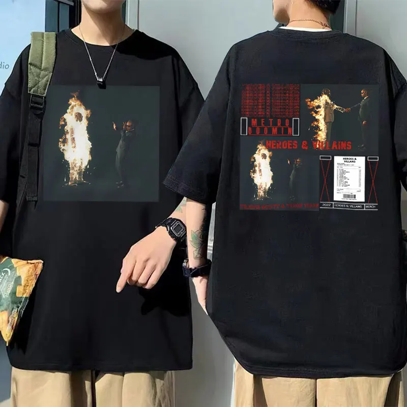 

Rapper Metro Boomin Heroes & Villains Album Cover T-shirts Men's Hip Hop Oversized Tee Shirt Male Vintage Streetwear Fans Gift