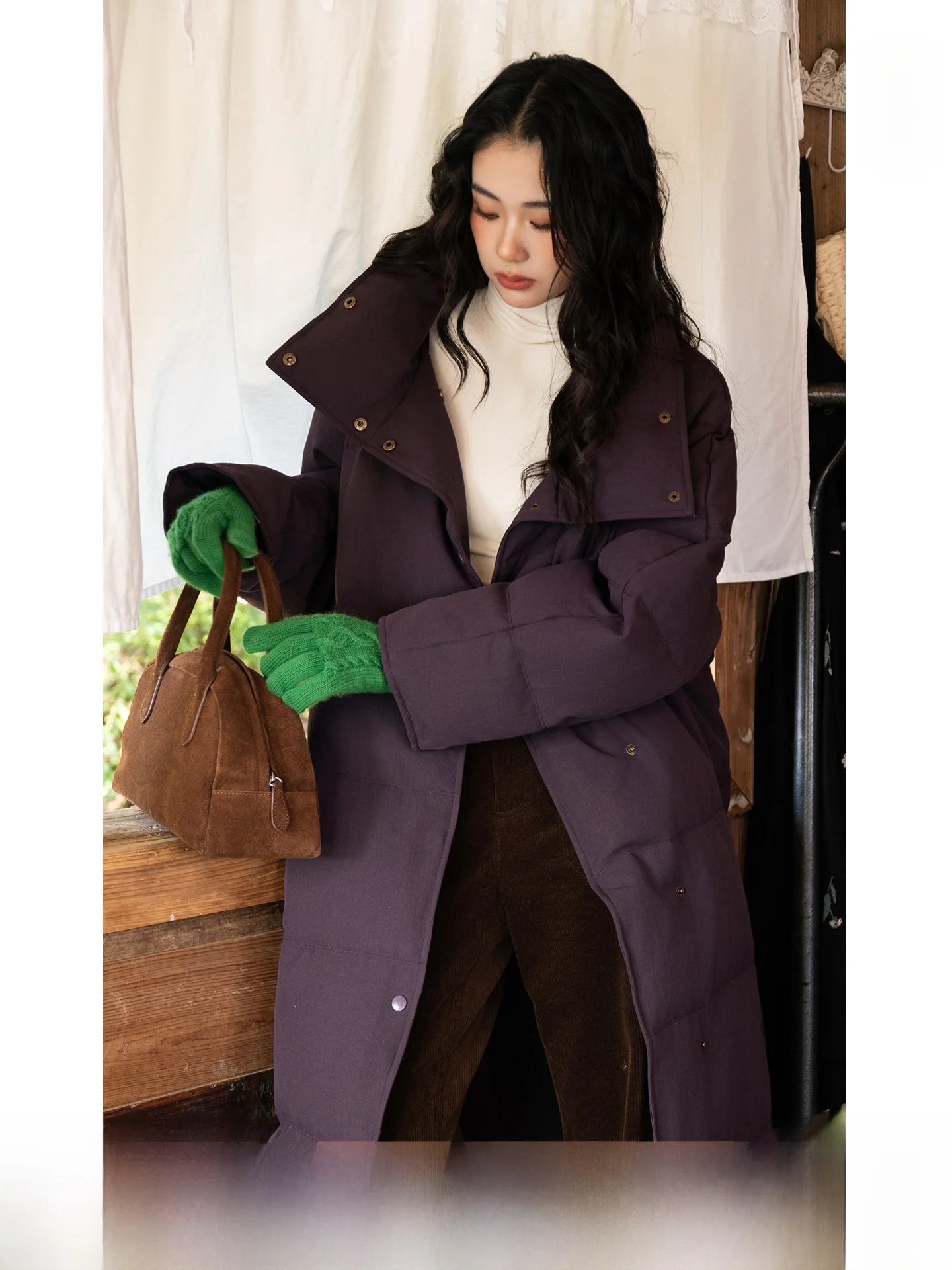 

BUD Thi Long down Jaet 90 White Du Feather Knee-Length Windproof Warm Winter Coat Commute Sle No Hat Rose Pattern