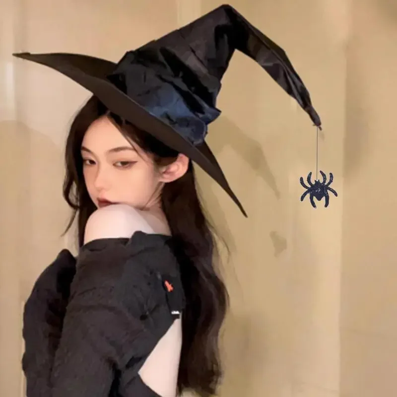 

Halloween Folds Witch Wizard Black Hat Party Cosplay Costume Headgear Devil Cap Props Decoration Supplies for Adult Women Men