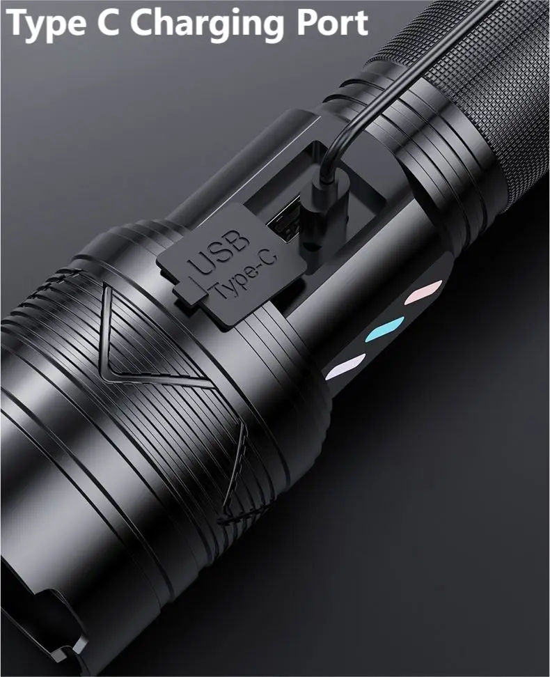 High Power White LED Flashlight Fluorescent Aluminum Torch Light Zoom Rechargeable Waterproof Flash Light for Hiking