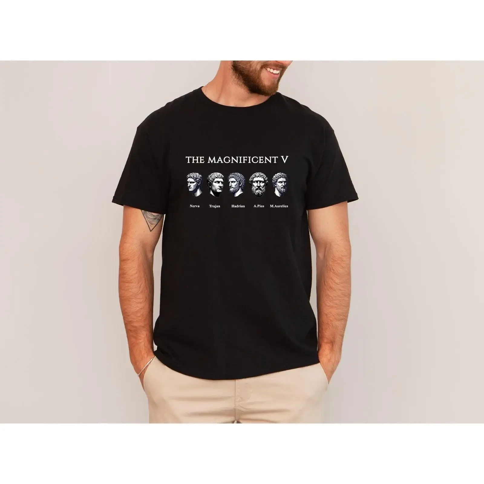 The Magnificent V Five Good Emperors T Shirt Roman History Nerva Trajan Hadrian vintage Washed Breathable Soft