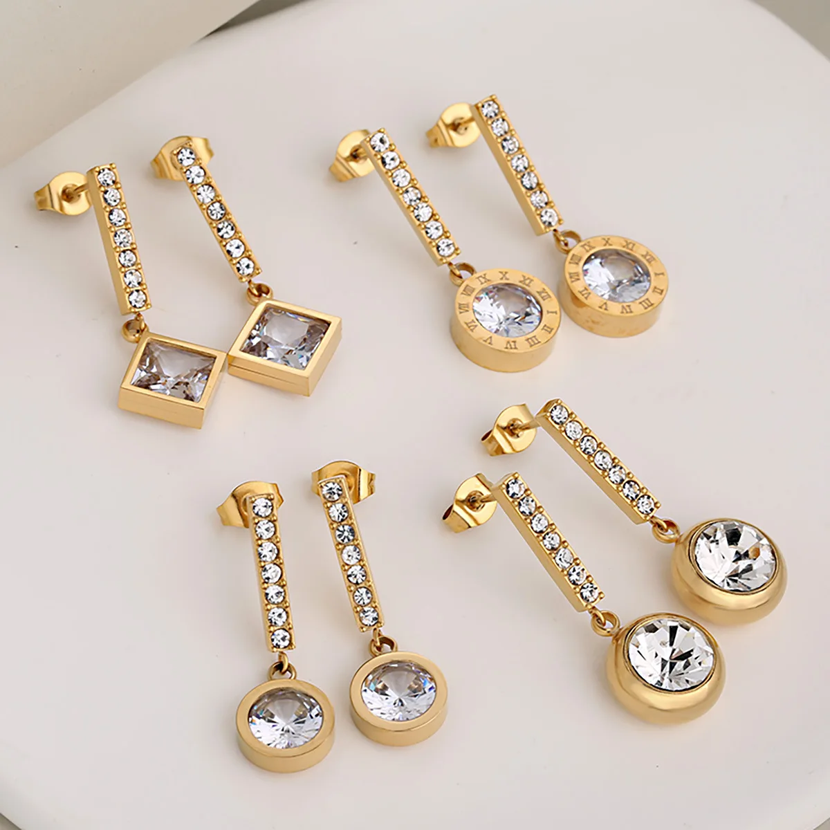 

Minimalist & Premium Fashion Stainless Steel Diamond Square Round Tassel Classic Earrings for Women, Stylish Commute