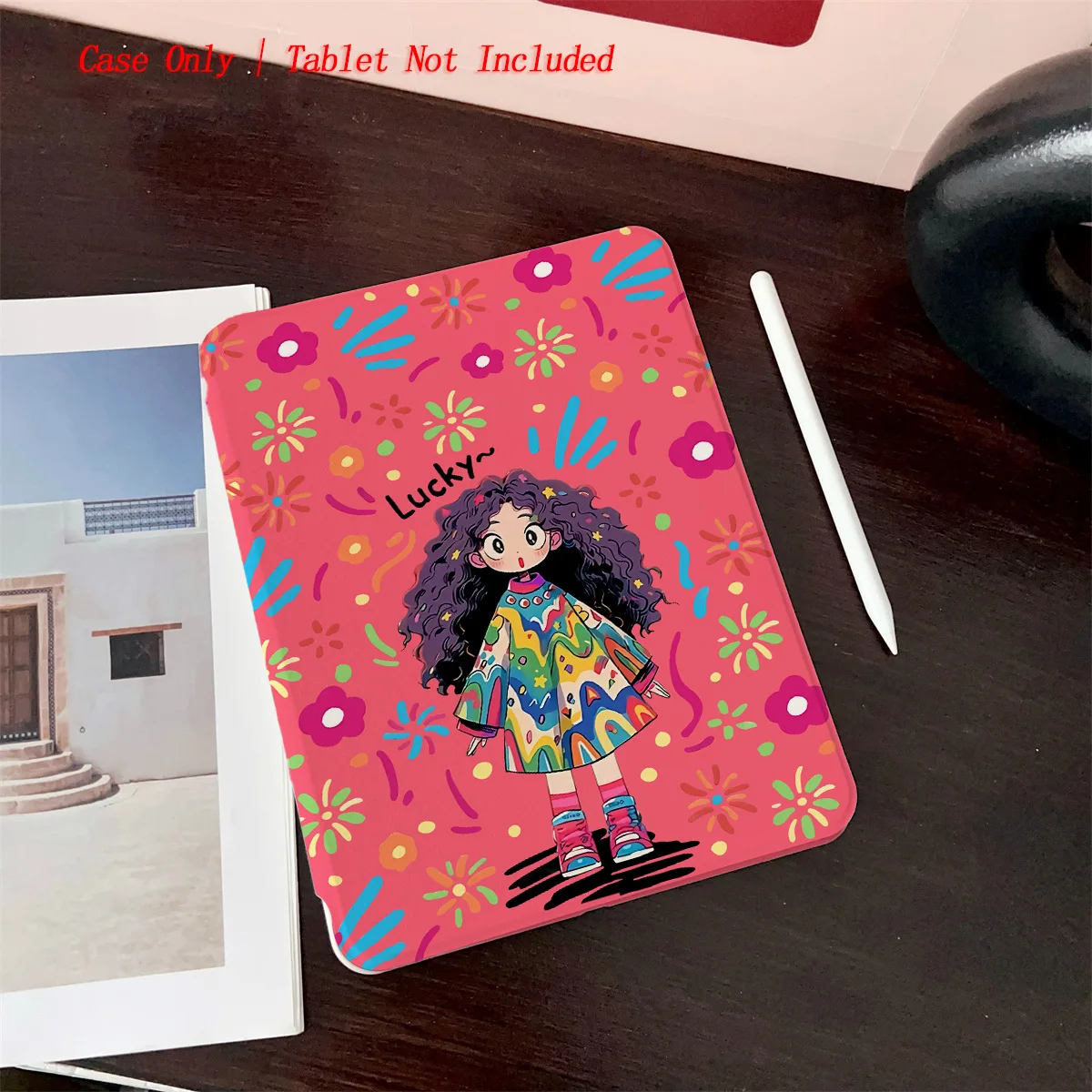 

Simple Fresh 360° Rotating iPad Book Cover with Pen Slot & Sun Pattern, Fits Multiple Apple Models