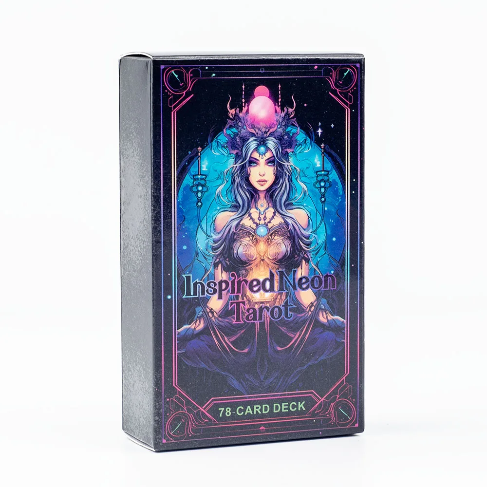 nspired Neon Tarot A 78-Card Deck English Visions Entertainment Game Card Family Gathering Divination Deck Board Games 10.3*6Cm