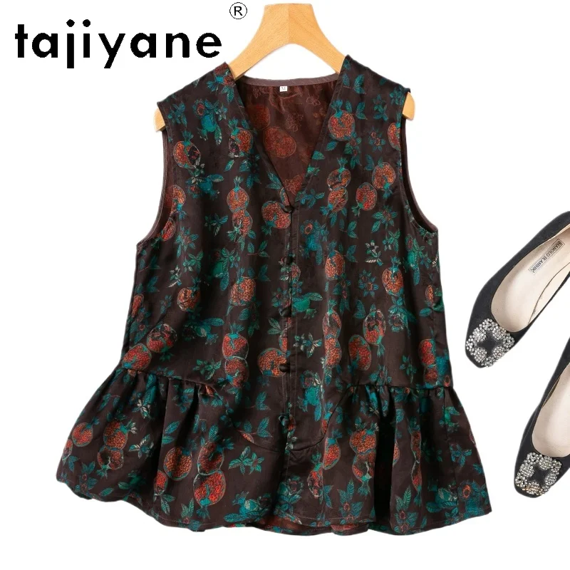 TAJIYANE 100% Real Mulberry Silk Women's Tanks Xiangyun Sha V-Neck Vest Sleeveless Summer Tops for Woman Clothing 2026 cutecore
