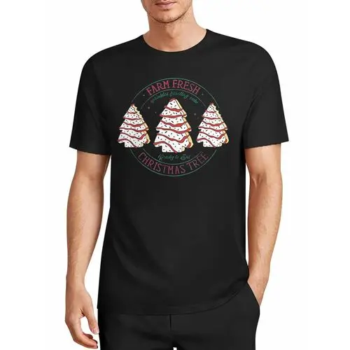 Vintage Stamp Farm Fresh Christmas Tree Icing Cake Christmas Print Black T-Shirt
